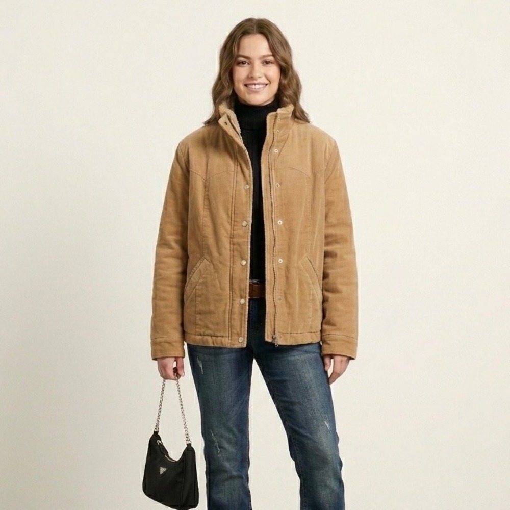 Vintage Corduroy Sherpa Lined Jacket Tan Camel M Cabincore Utility‎ Bella Swan